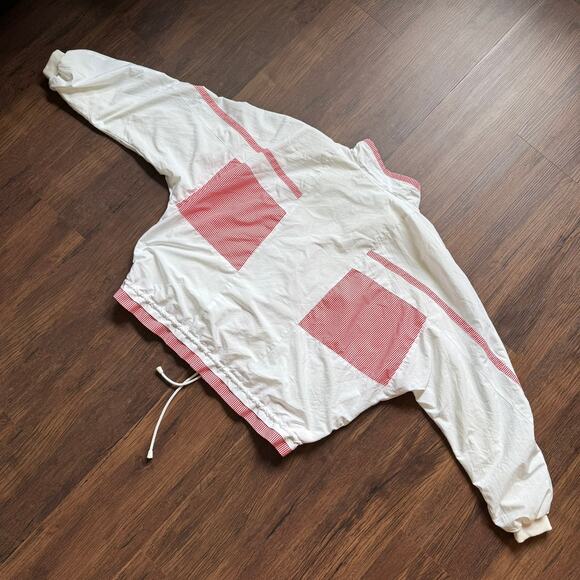 Tail Vintage 80s 90s White & Red Striped Zip Windbreaker Jacket L - Picture 2 of 9